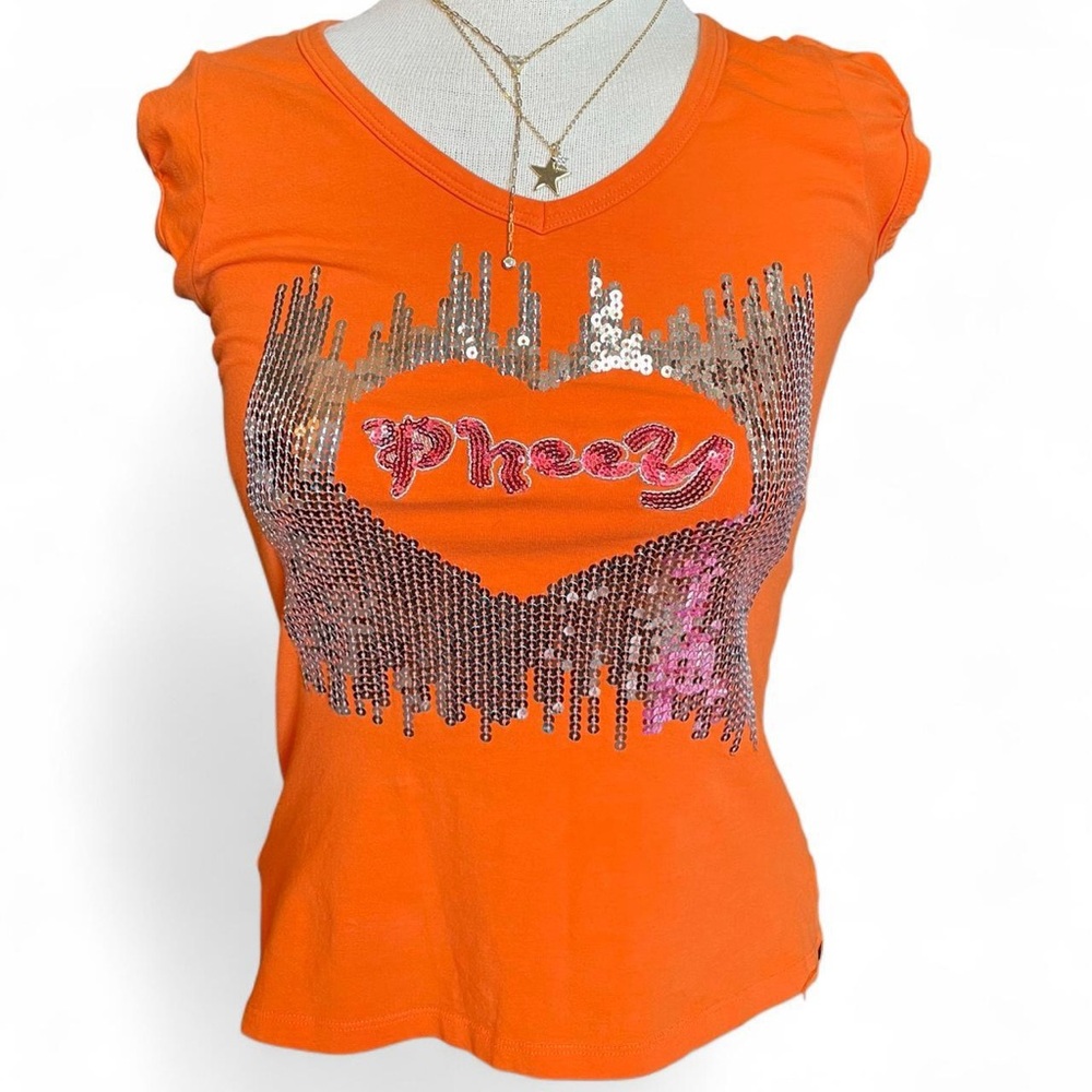 Orange Sequin Heart Baby Tee